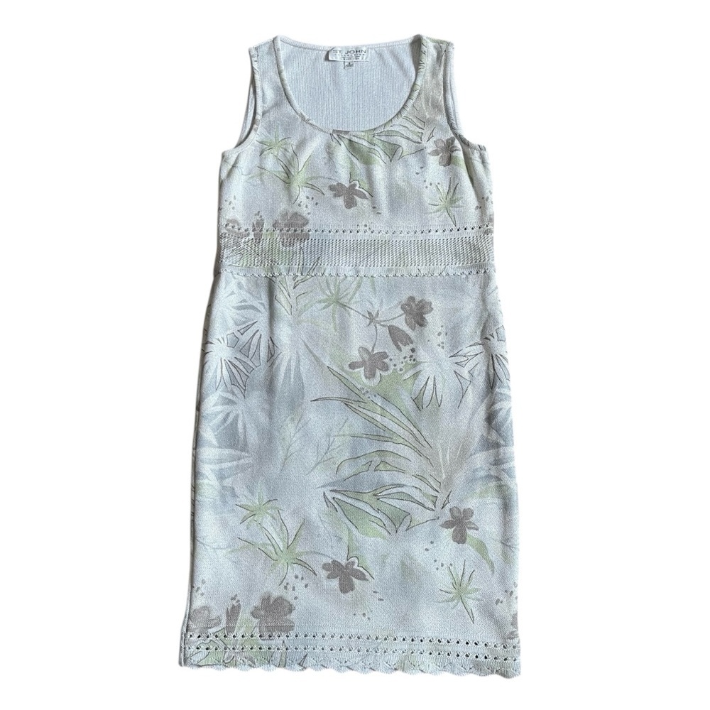 St. John by Marie Gray Tan Lurex Floral Knit Dress US 8